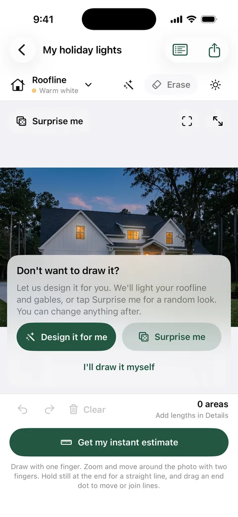 The editor asking Don’t want to draw it?, with Design it for me and Surprise me buttons.